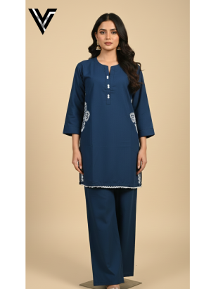 Sapphire Serenity – Embroidered Pocket Kurta Set