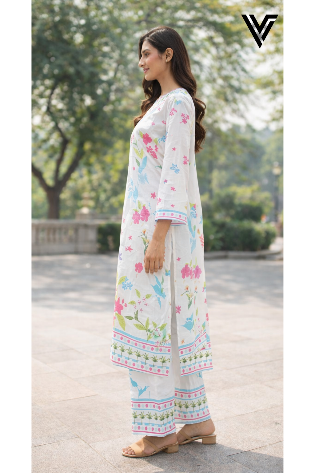 Gardenia Breeze – Floral Print 2-Piece Long Shirt Suit | Venixa - Image 3