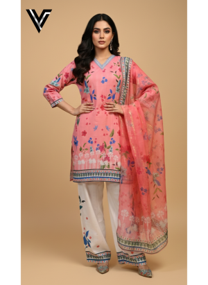 Coral Blossom – 3-Piece Floral Print Ensemble