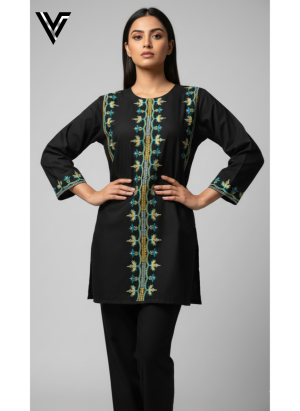 Midnight Noir – 2pcs Embroidered Straight-Cut Tunic