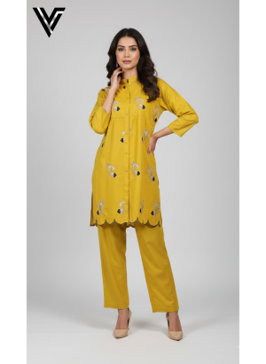 Golden Ochre – Embroidered Scalloped Co-ord Set