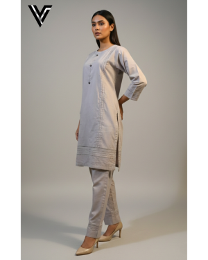 Slate Serenity Grey 2-Piece Mix Cotton Suit | Venixa