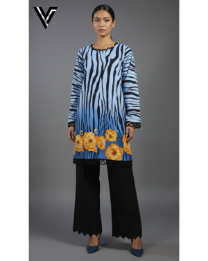 Azure Safari | Blue Zebra & Floral 2-Piece Mid-Summer Suit | Venixa