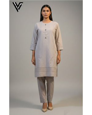 Slate Serenity Grey 2-Piece Mix Cotton Suit | Venixa