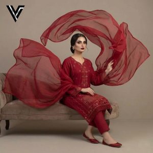 Crimson Heritage | Embroidered 3-Piece Mid-Summer Cotton-Lawn Suit